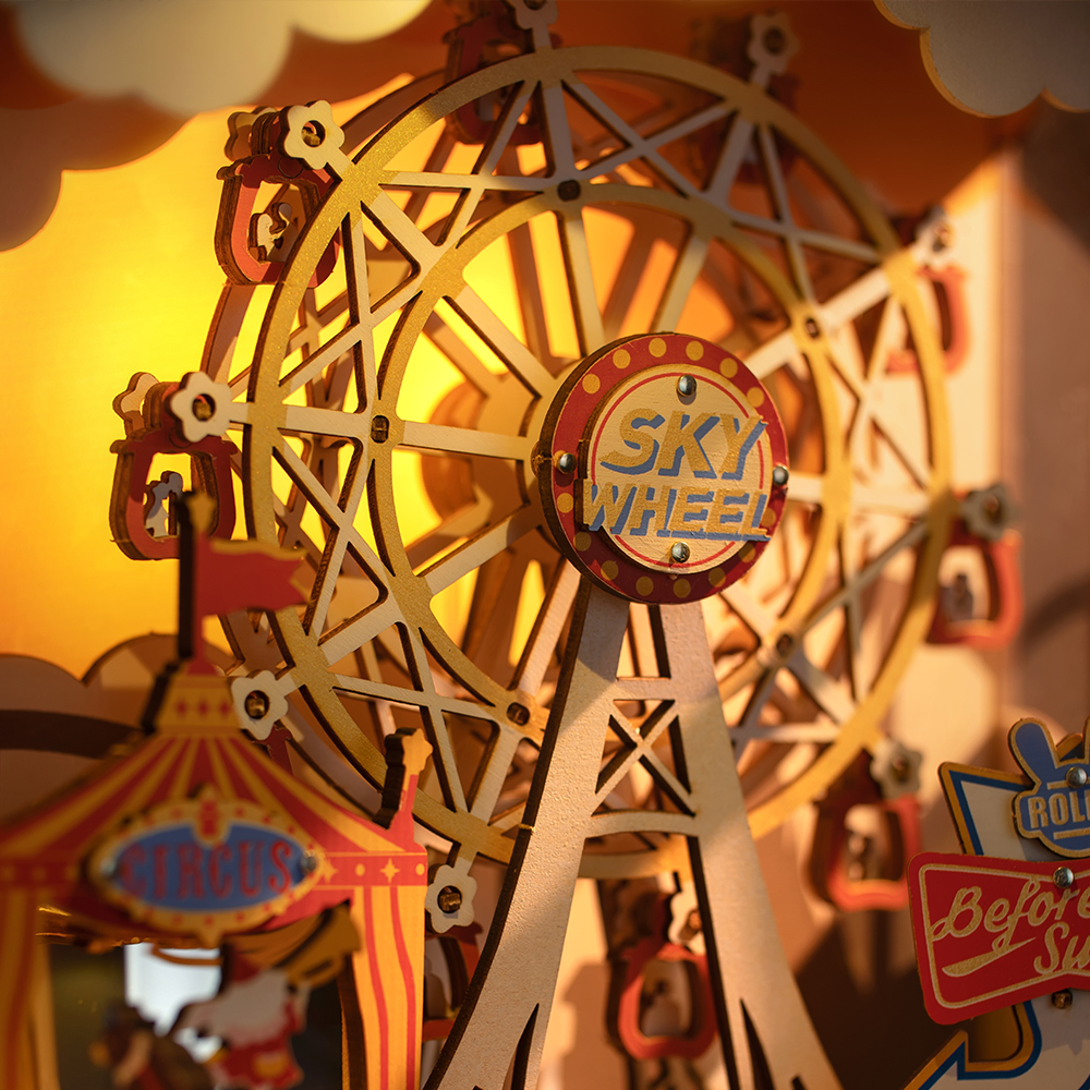 Rolife DIY Muziekdoos Puzzel - Zonsondergang Carnaval AMT01 reuzenrad detail close-up