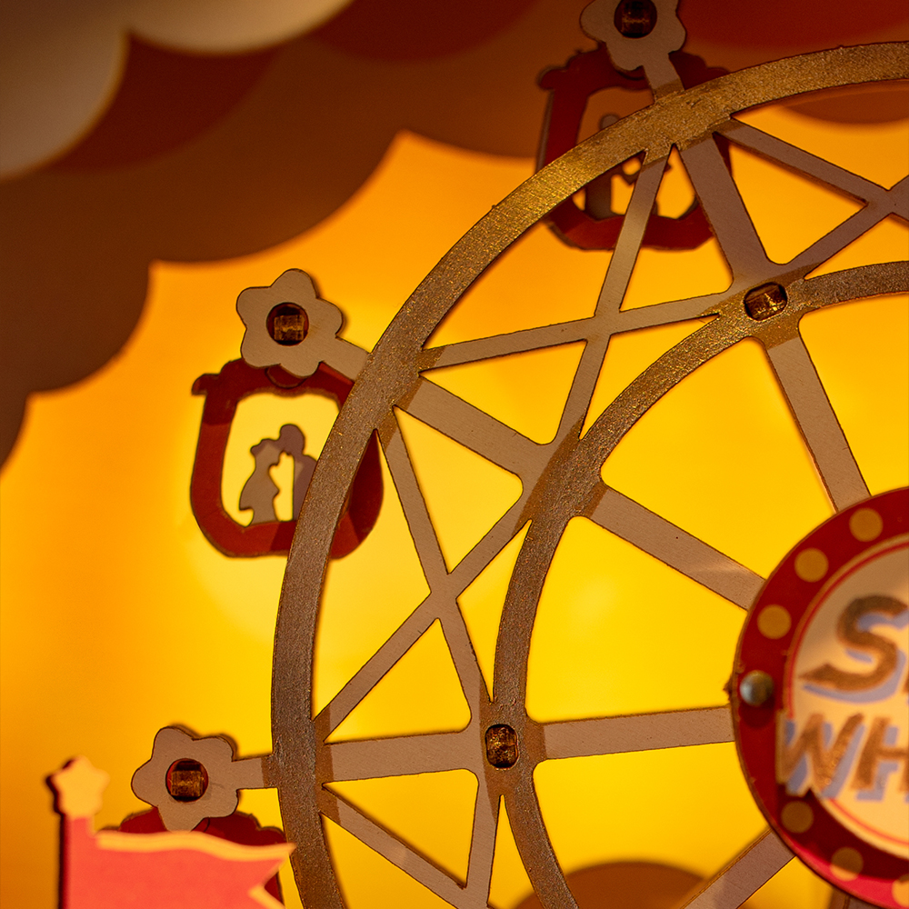 Rolife DIY Muziekdoos Puzzel - Zonsondergang Carnaval AMT01 reuzenrad structuur detail close-up