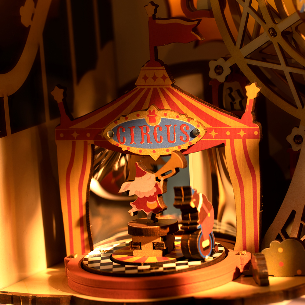 Rolife DIY Muziekdoos Puzzel - Zonsondergang Carnaval AMT01 circus tent detail close-up
