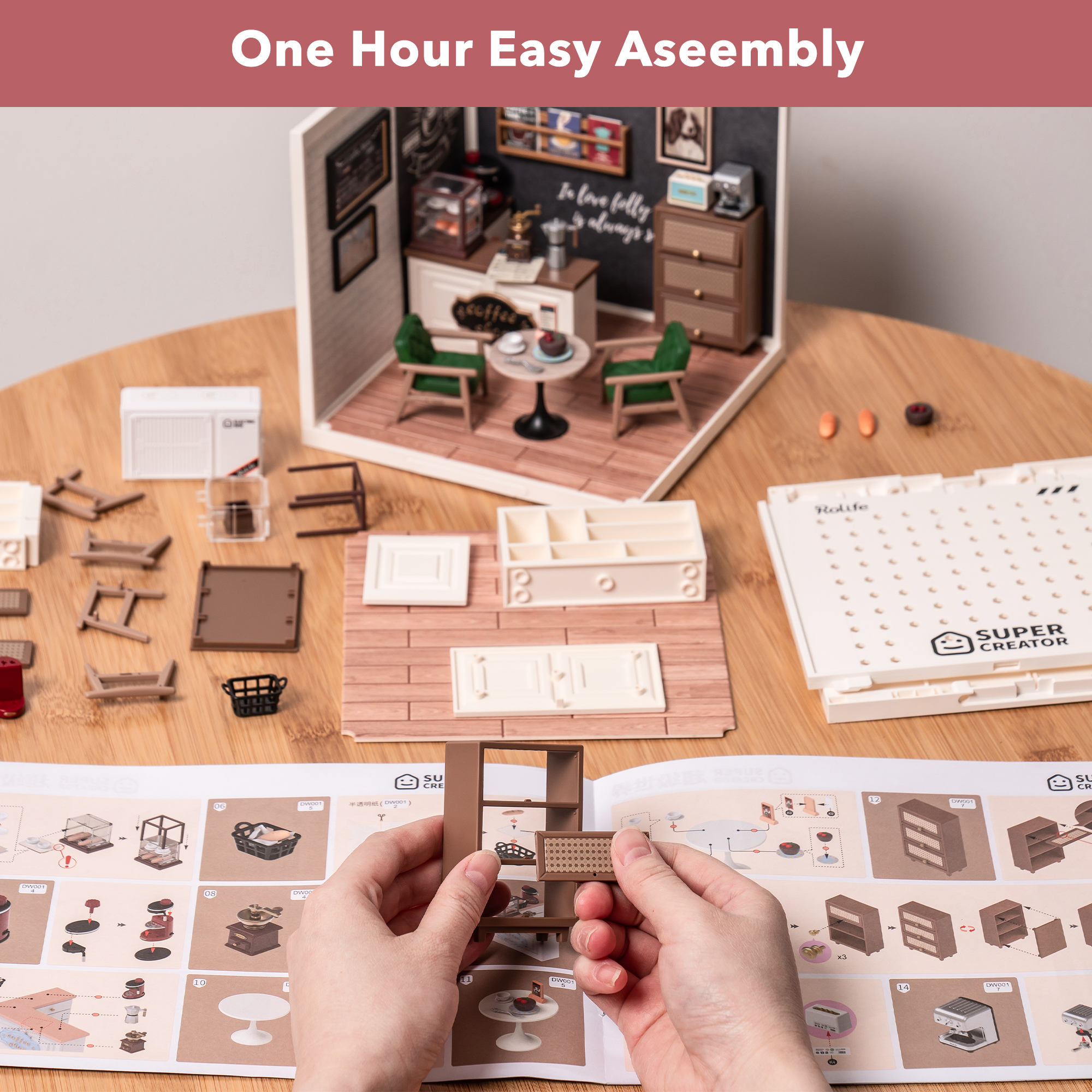 Rolife Daily Inspiration Cafe Super Creator Miniature House DW001B assemblage facile en une heure graphique