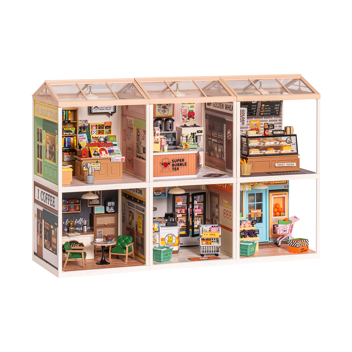 Rolife Super Creator - Super Store Series long shelf display scene