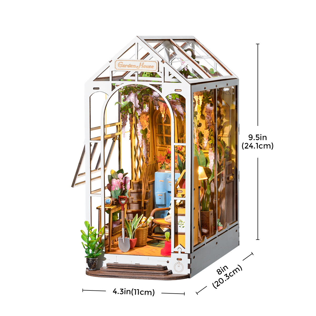 Rolife DIY Buchnische Kit - Feriengartenhaus TGB06 Größe Grafik mit 5,9 x 9,1 x 9,5 in Abmessungen angezeigt