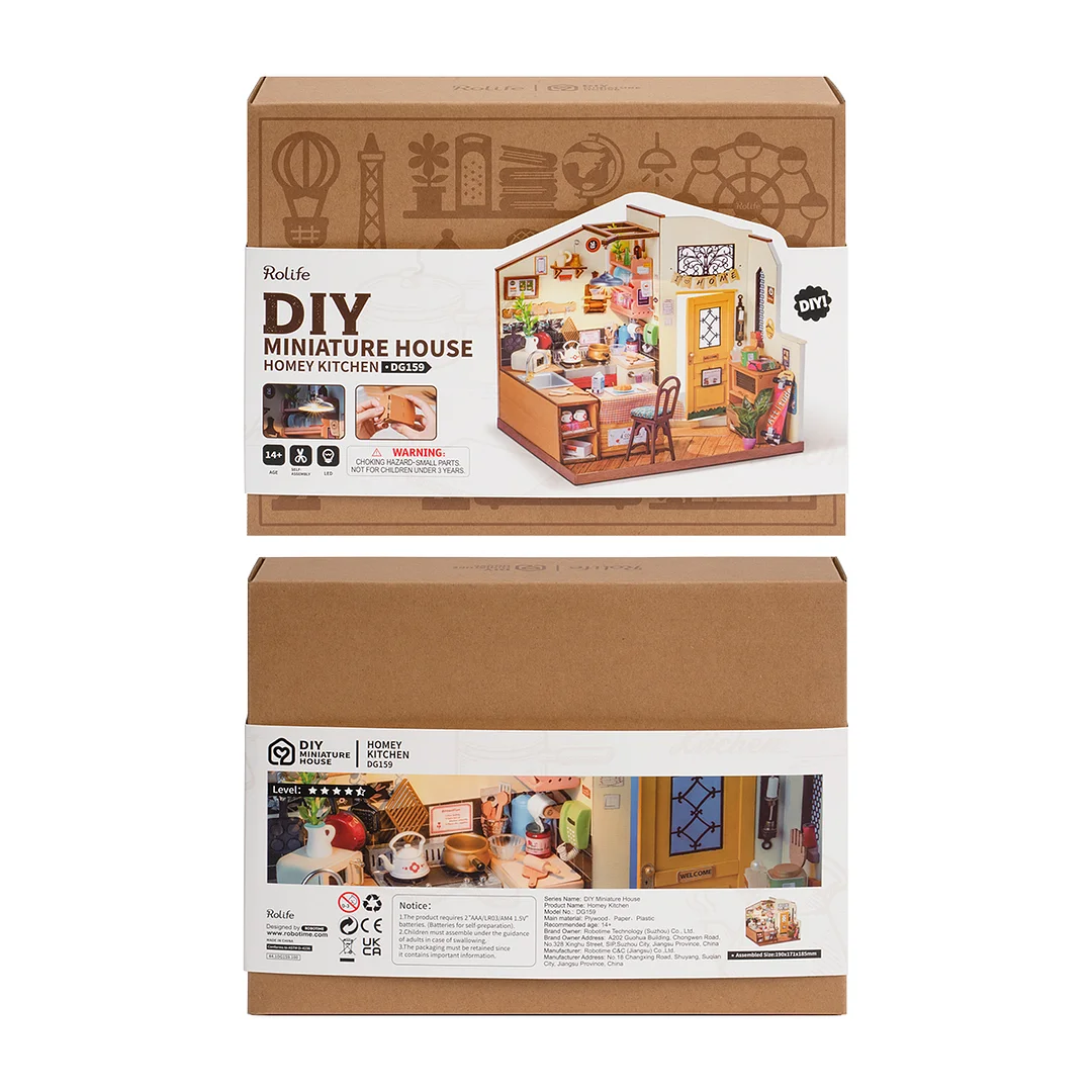 Rolife DIY Miniature House - Cuisine Confortable DG159 taille graphique avec des dimensions de 8.5 x 5.8 x 6.2 in