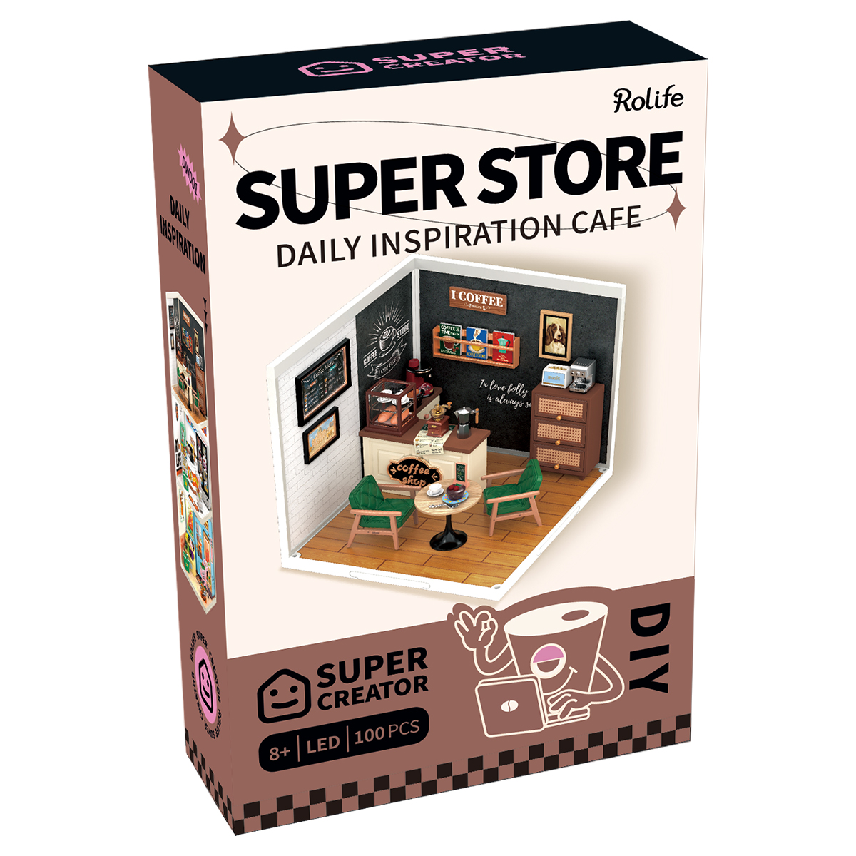 Rolife Daily Inspiration Cafe Super Creator Miniature House DW001B produit emballage