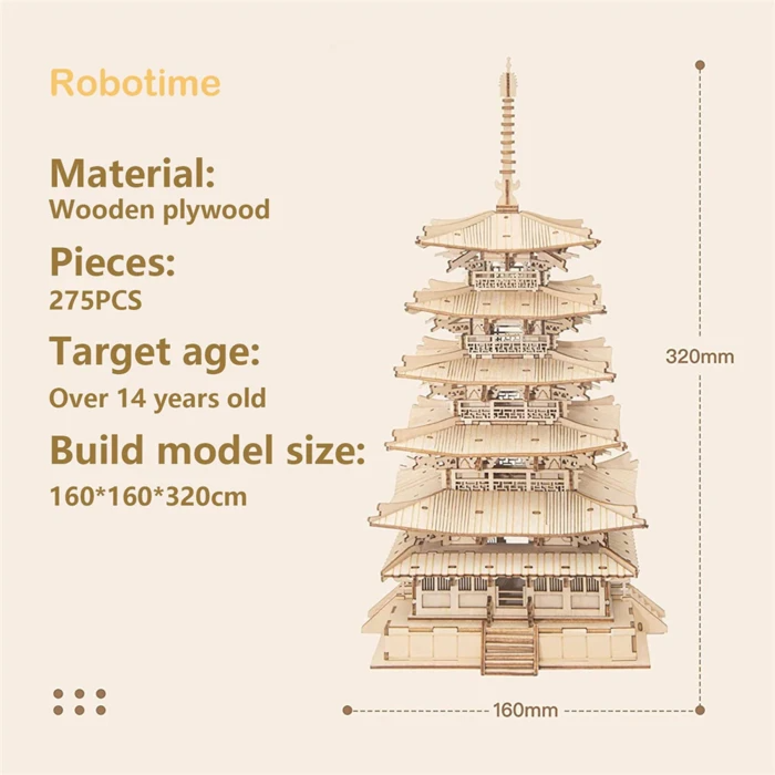 Rolife Modern 3D Wooden Puzzle - Five-storied Pagoda TGN02 white background product view