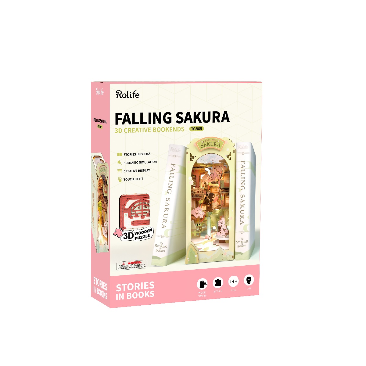 Rolife DIY Book Nook Kit - Falling Sakura TGB05 vue latérale de l'emballage du produit