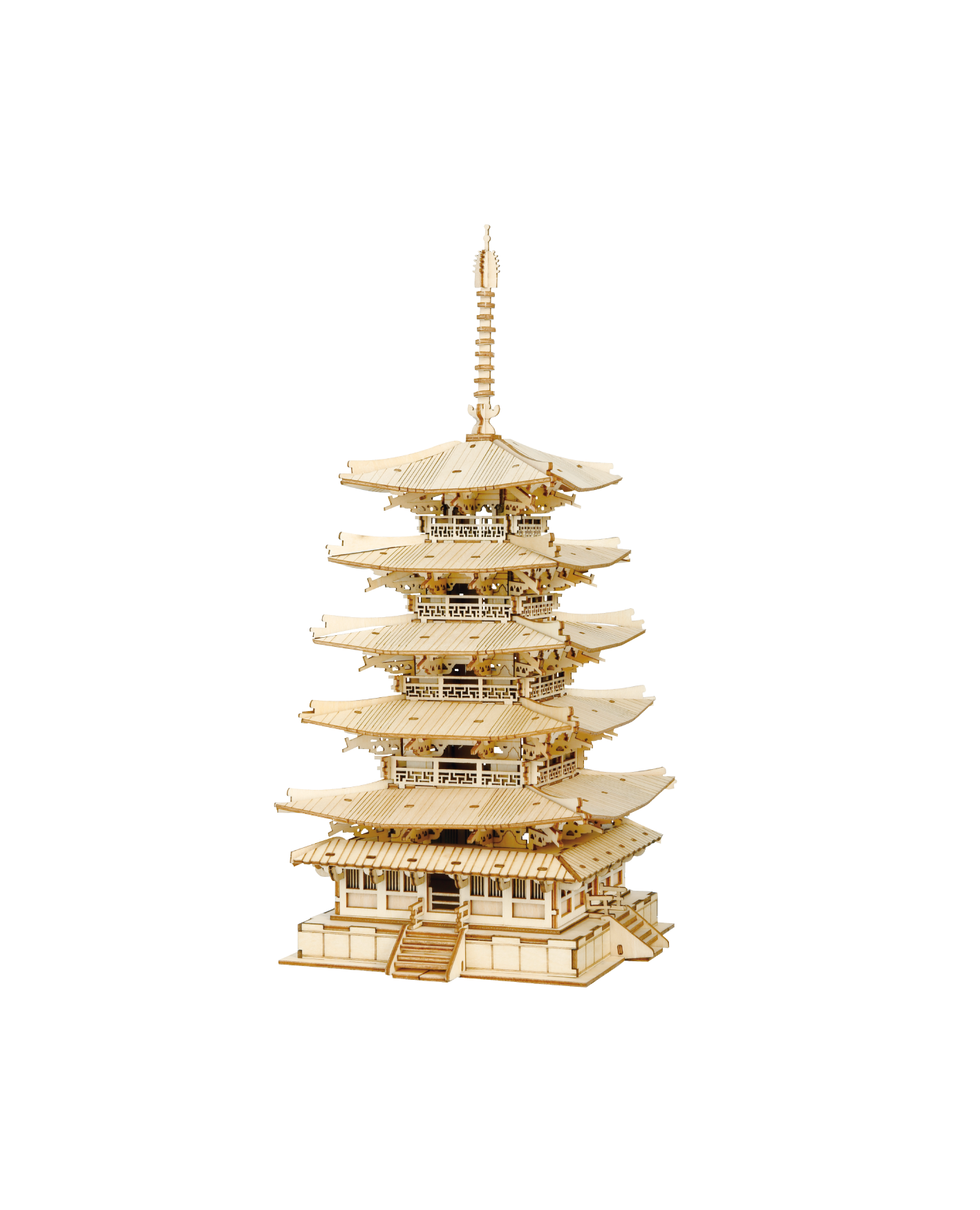 Rolife Modern 3D Wooden Puzzle - Five-storied Pagoda TGN02 pagoda tier detail close-up