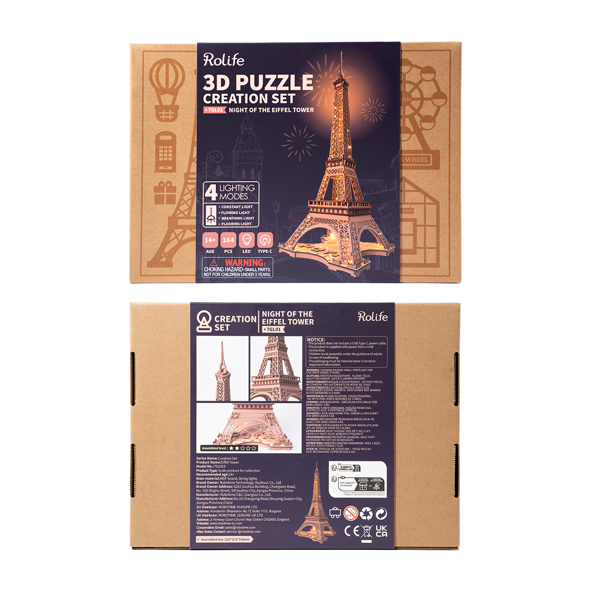 Rolife 3D Wooden Puzzle - Nuit de la Tour Eiffel TGL01 produit emballage