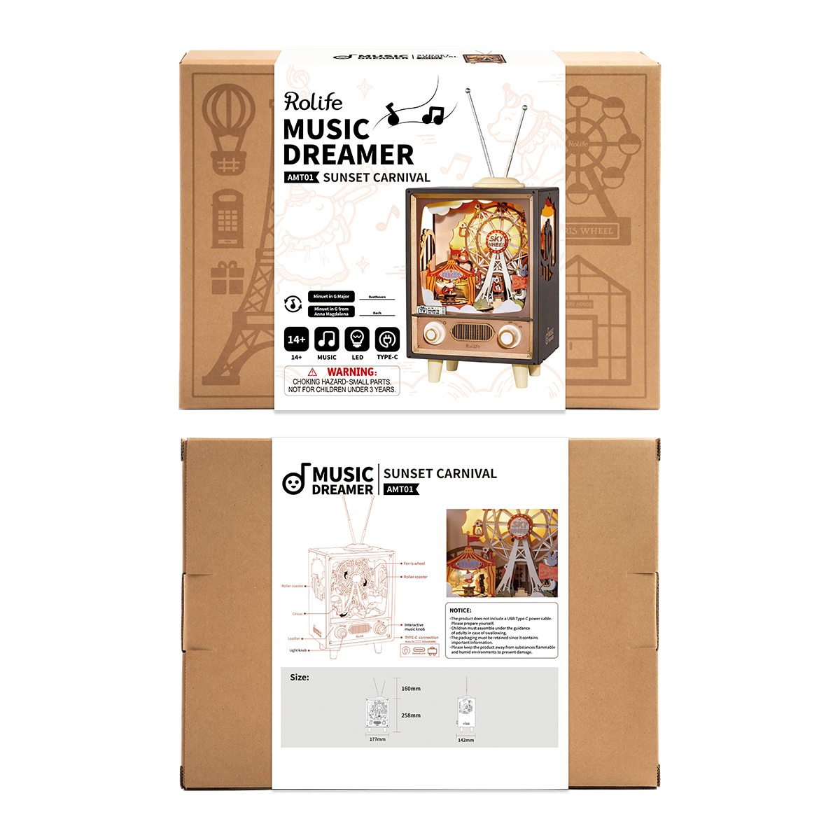 Rolife DIY Muziekdoos Puzzel - Zonsondergang Carnaval AMT01 kit onderdelen lay-out grafiek
