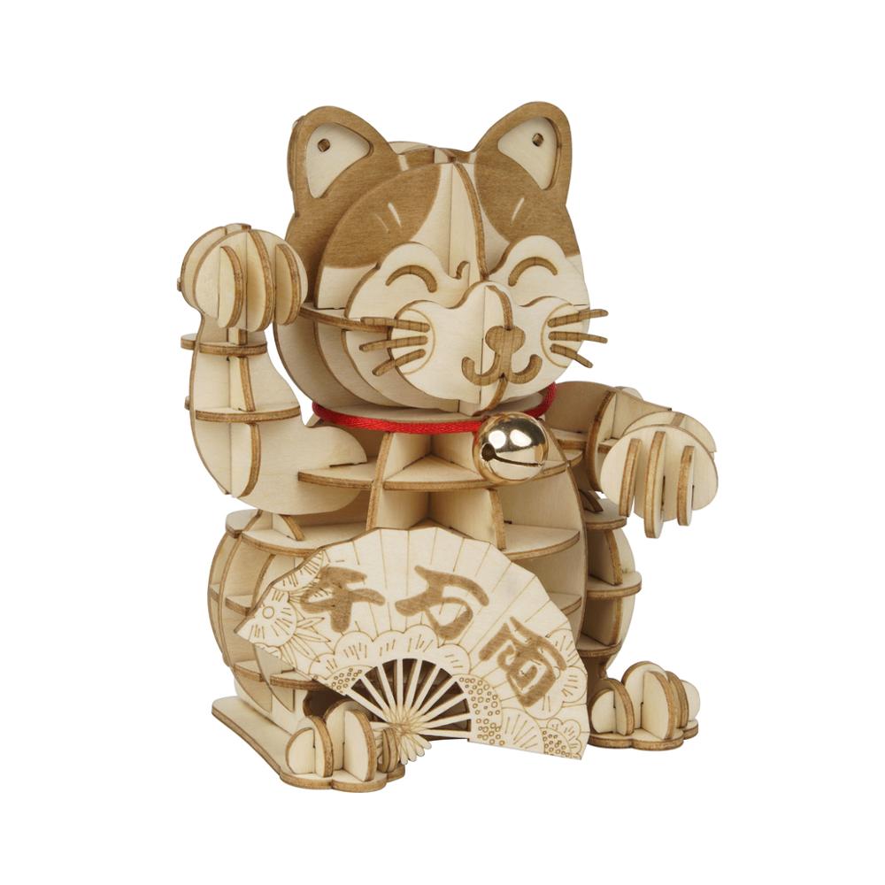 Rolife Plutus Cat TG303 3D houten puzzel op witte achtergrond